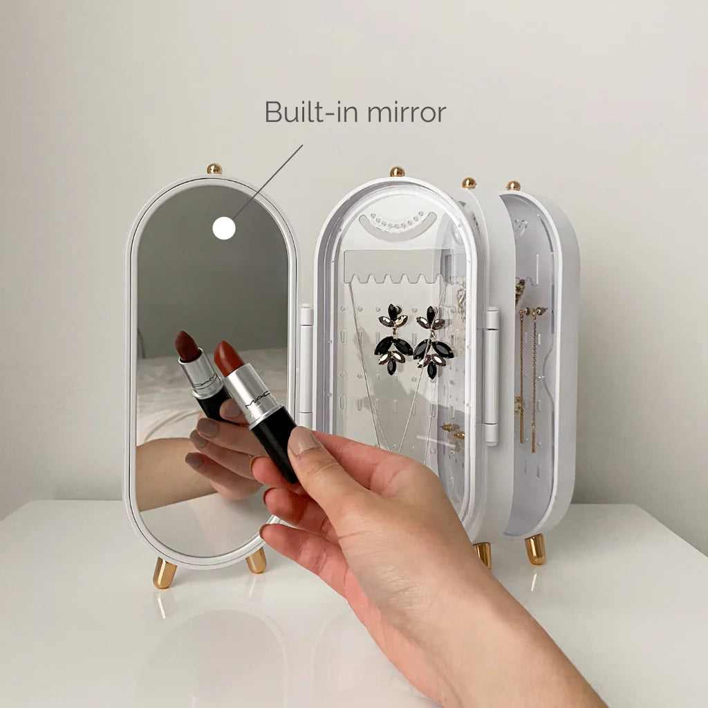 Foldable Jewelry Storage Box with Mirror