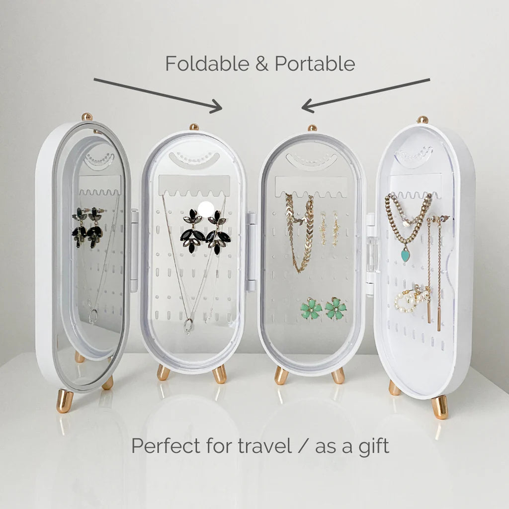 Foldable Jewelry Storage Box with Mirror